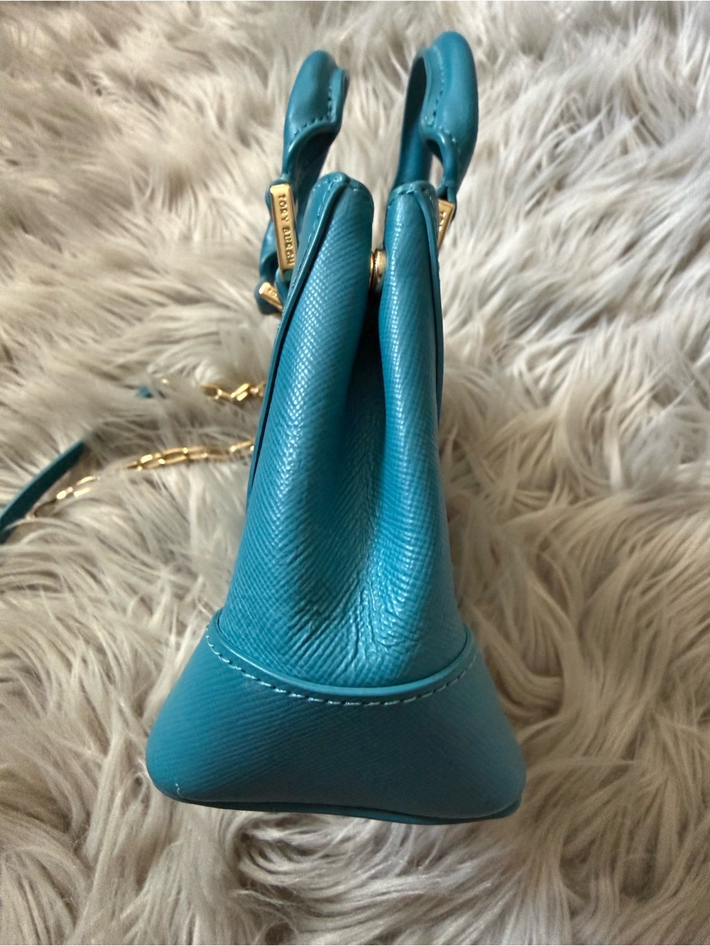 TORY BURCH Robinson Turquoise Blue Leather Mini Satchel Crossbody Bag - Picture 3 of 10